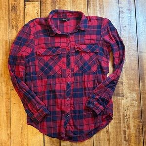 Forever 21 Red Navy Plaid long sleeve shirt size small womens cotton